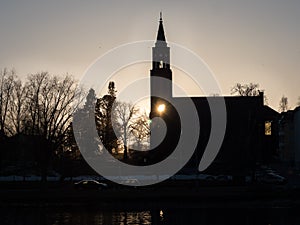 Church sunset silhouette