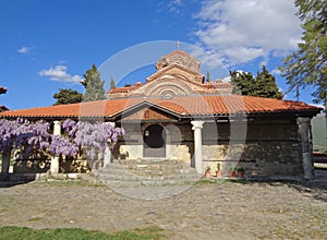 Church of Sveta Bogorodica Perivlepta against vivid blue sky, Ohrid, acedonia