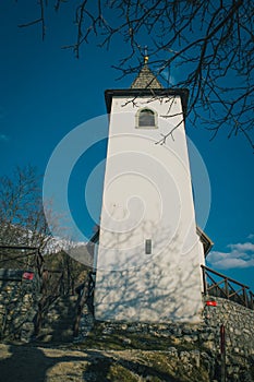 Church on sveti jakob, a beautiful outlook on Potoska gora in the gorenjska region of slovenia