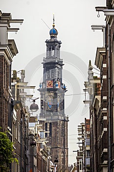 Church tower in Amsterdam, Netherlands