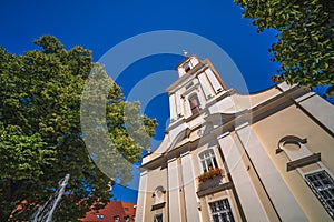 Church tower and City Hall in Swiebodzice