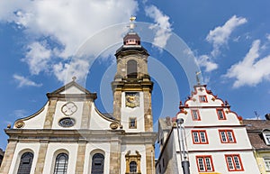 Church tower and historic facades in Hachenburg