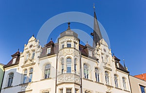 Church tower and historic houses in Weimar