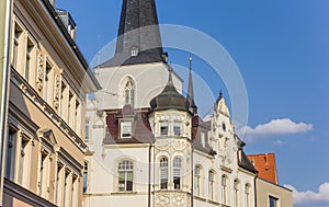 Church tower and historic houses in Weimar