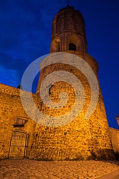 Church tower at night in sighnaghi