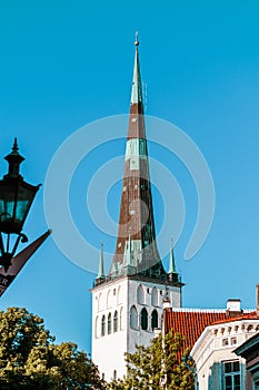 Church tower in the old city of Tallinn or Vana Tallinn, Estonia