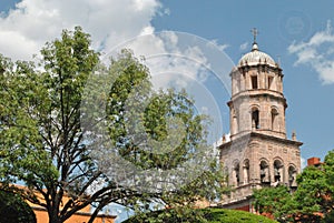 Church tower in Santiago de Queretaro, Queretaro, Mexico