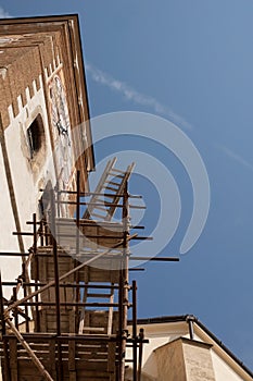 Church tower and scaffolding