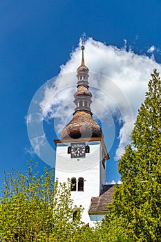 Church tower in The Spania Dolina village, Slovakia