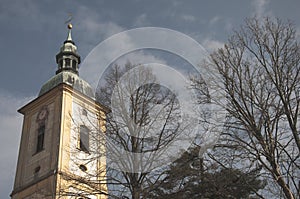 Church tower with trees around