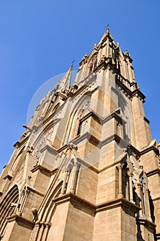 Church tower under blue sky
