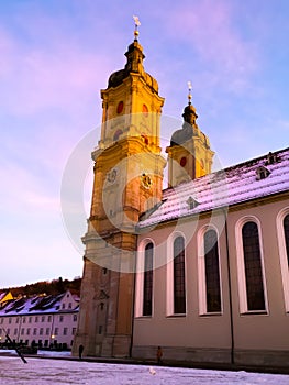 Church Towers in St. Gallen at Sunset in Winter photo