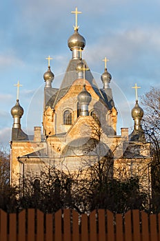 The church towers in warm light