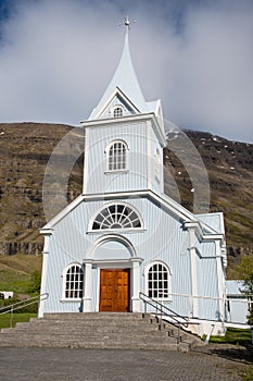 The church in town of seydisfjordur in Iceland