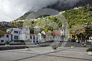 Church and town square in Sao Vicente, Madeira Portugal