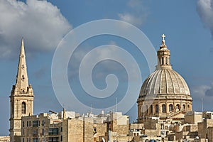 Church and traditional architecture in Valletta in Malta
