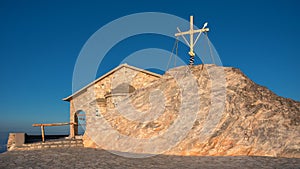 The Church of the Transfiguration and Holy Cross on the top of Athos Mountain, Halkidiki, Greece
