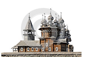 The Church of the Transfiguration Kizhi Island, Russia isolated on white background.