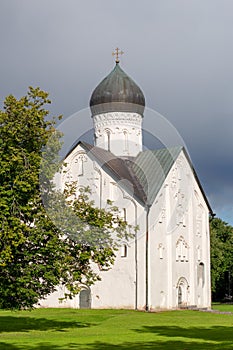 Church of the Transfiguration of the Savior on Ilyina Street Veliky Novgorod, Russia, an ancient historical church painted by