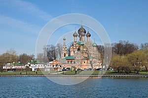 Church of the Trinity and pond in Ostankino, Moscow, Russia