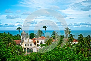 Church in tropical village at the beach