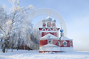 Church of Tsarevich Dimitry `on Blood` 1692 in a winter landscape. Uglich