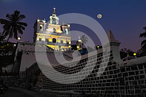 Church view at panjim during a full moon night