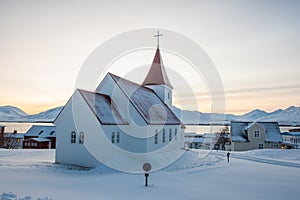 The church of village of Hrisey in Iceland