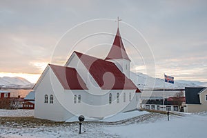 The church of village of Hrisey in Iceland