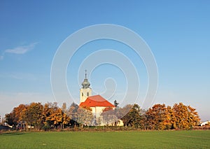 Church in village Novy Zivot at autumn, Slovakia