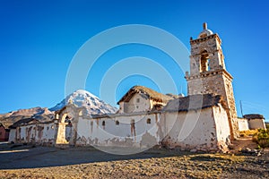 Church of the village of Tomarapi near Sajama volcano in Bolivia South America photo