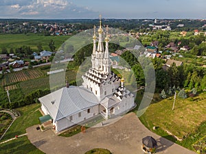 Church of Virgin Hodegetria on a sunny day, Vyazma, Smolensk region, Russia, top view