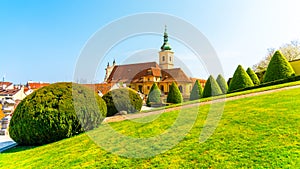 Church of the Virgin Mary Victorious. View from Vrtbovska baroque garden, Prague, Czech Republic