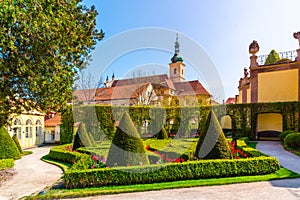 Church of the Virgin Mary Victorious. View from Vrtbovska baroque garden, Prague, Czech Republic