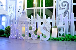 Church wedding decor with candle and lamp