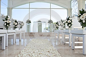 Church for wedding with petals carpet