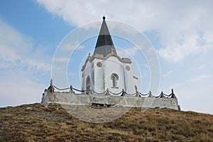 The church which is on the peak of Kajmakchalan, place of a WWI battle. photo