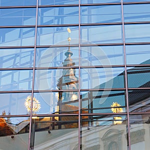 Church in Wroclaw, reflection in the window