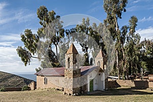 The church at the Yumani community on the Isla Del Sol on Lake Titicaca photo