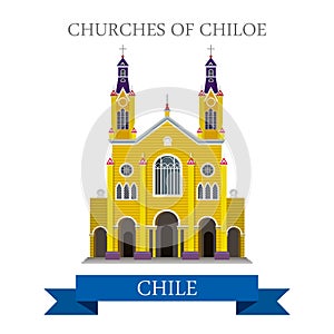 Churches of Chiloe in Chile vector flat attraction landmarks photo