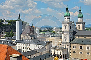 Churches dominated Salzburg`s historic center Altstadt skyline, Salzburg, Austria