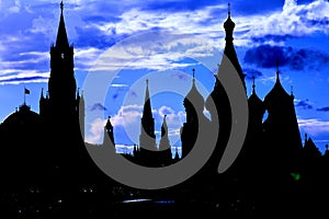 Churches of Moscow Kremlin. Color silhouette photo