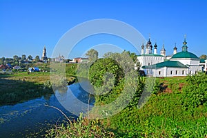 Churches at river Kamenka in the central part of Suzdal, Russia