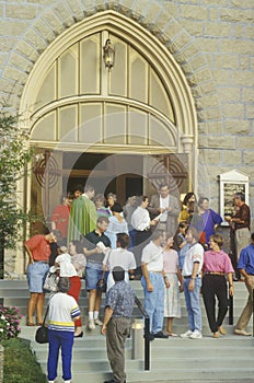 Churchgoers at fellowship outside of church