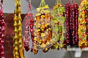 Churchkhela - traditional east multicolored sweet dried fruit dessert
