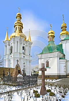 Churchyard at Kiev Pechersk Lavra in snow
