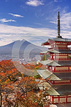 Chureito pagoda and Mount Fuji, Japan in autumn