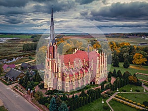 The Churh of the St.Trinity under the cloudy sky. Gerviaty, Grodno region, Belarus