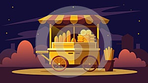 The churro carts golden treats glinted in the evening light tempting even those who were trying to resist.. Vector photo