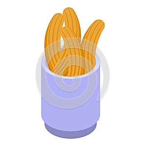 Churros mug icon isometric vector. Spain churro